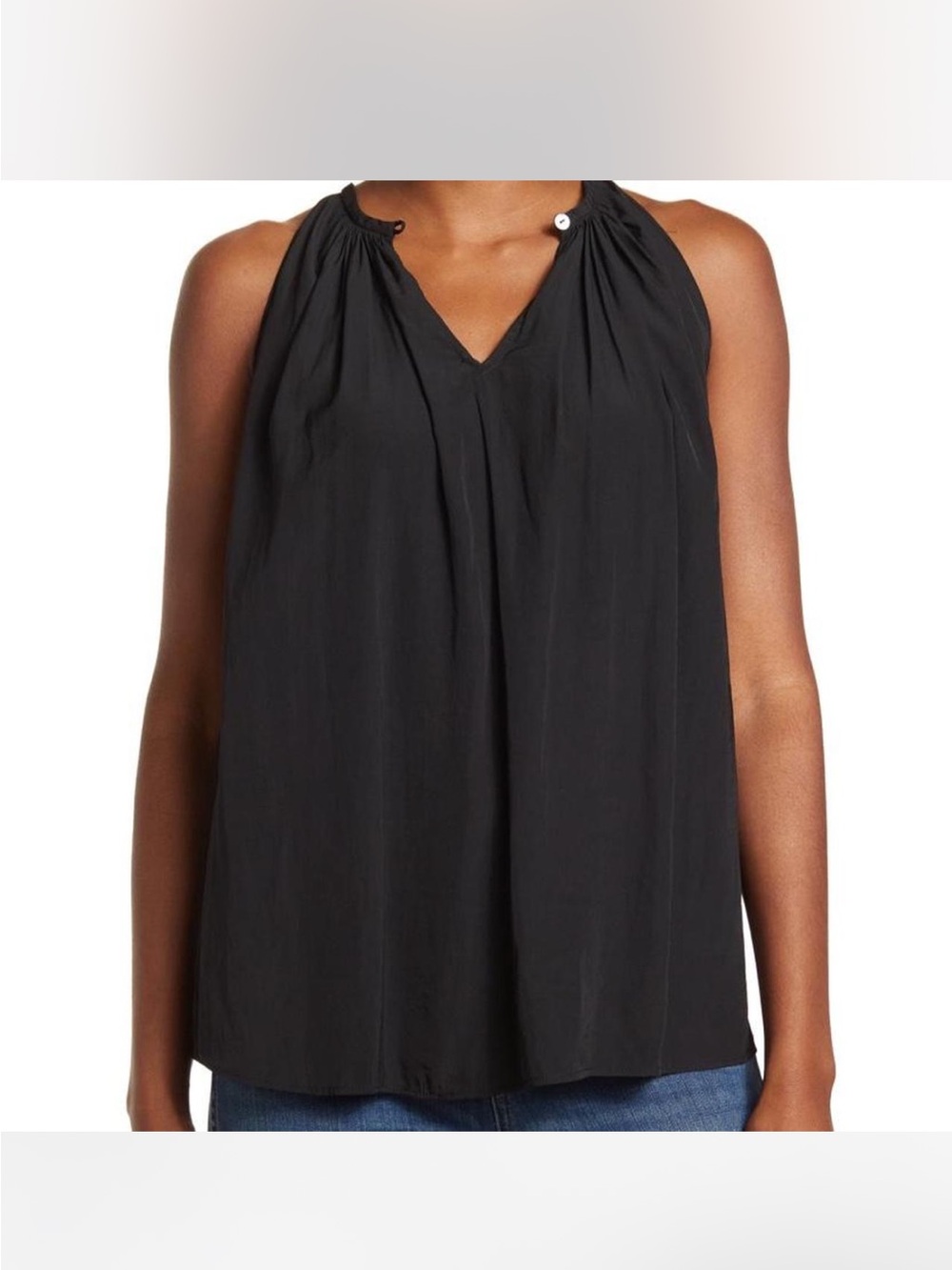 Catherine Malandrino Black Gathered V-Neck Halter Tank